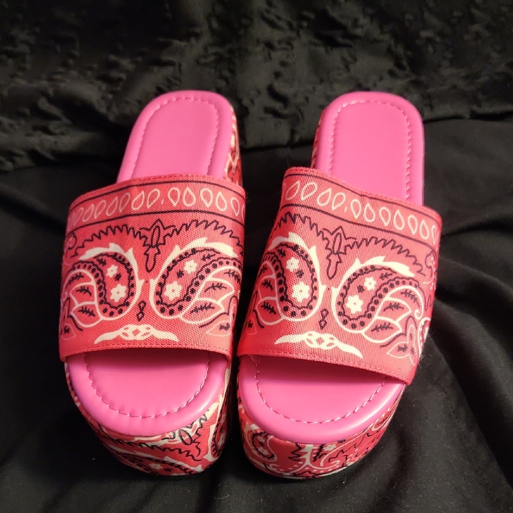 Womens Pink Bandana Platform Sandals